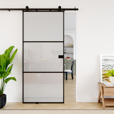 Ry 𝑨𝒔𝒔𝒆𝒎𝒃𝒍𝒚 𝑹𝒆𝒒𝒖𝒊𝒓𝒆𝒅 𝑷𝒂𝒏𝒆𝒍, portes de garde-manger coulissantes en métal en verre givré en aluminium H 80 po avec trousse de quincaillerie d'installation
