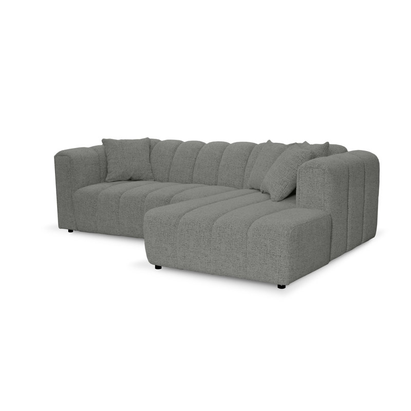 3 Seater Corner Sofa, Polyester - Grey, Right Hand Facing