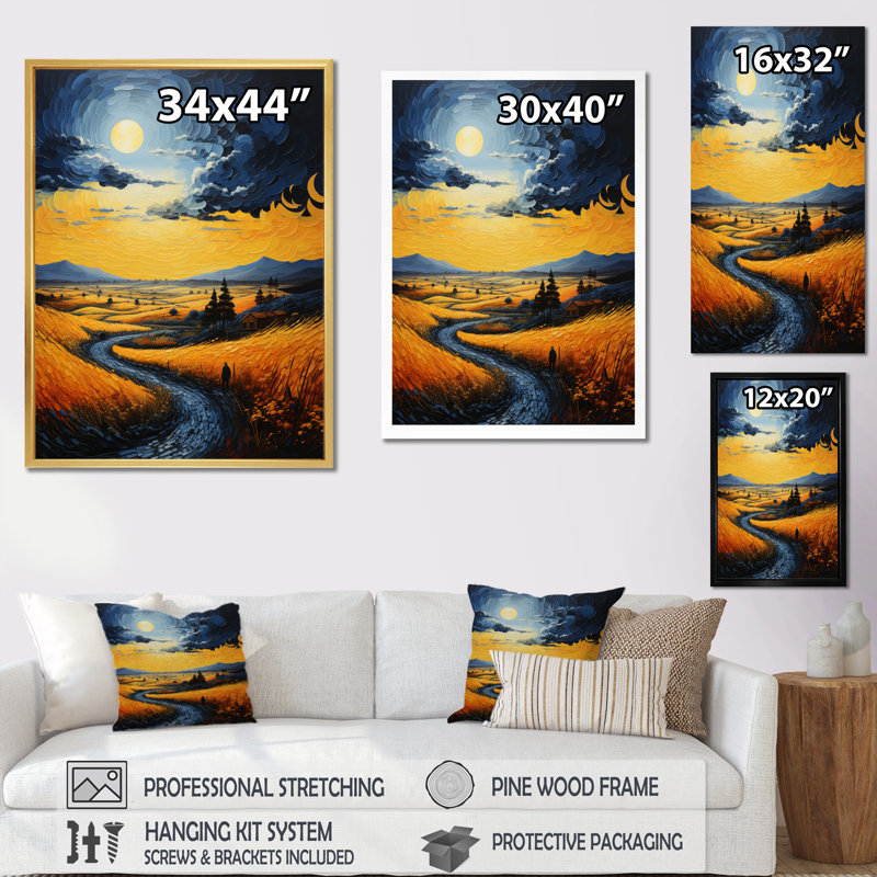 «Countryside Wheat And Sky IV», reproduction d'art sur toile, H 32 po x l 24 po x P 1 po, Cadre flottant noir