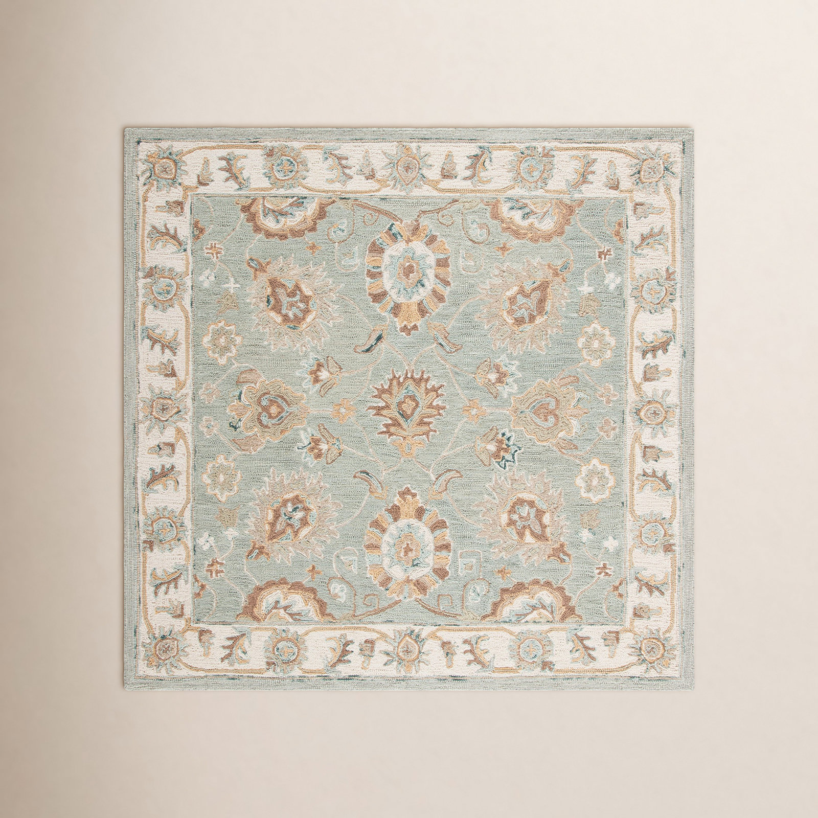 Desmondia Aqua Ivory Hand-Woven Wool Rug, Square 6'