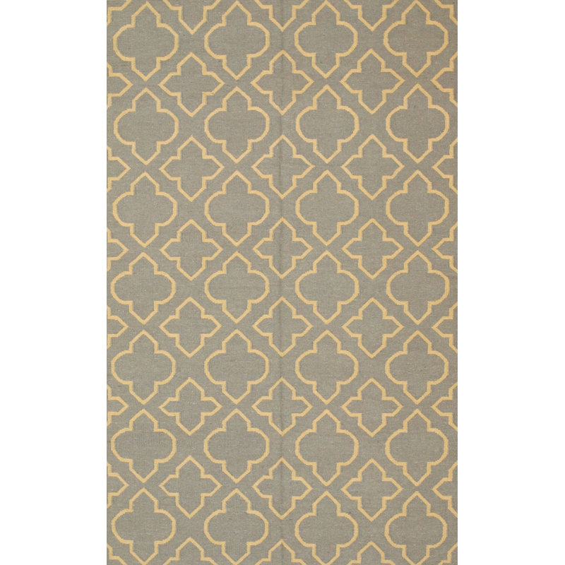 5x8 Blue Flat Weave Wool Trellis Pattern Geometric Modern Contemporary Carpet Rug