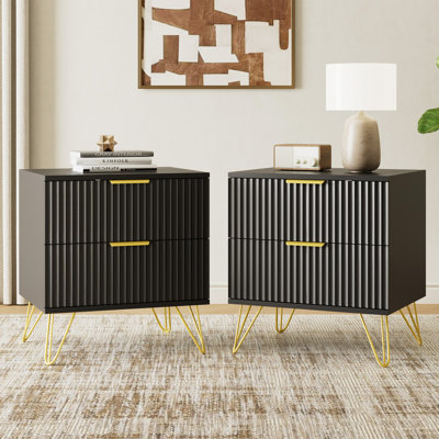 Fluted Nightstand With 2 Drawers