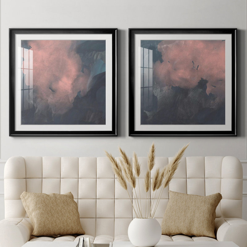 Coucher de soleil Aura I Coucher de soleil Aura I - ensemble de 2 peintures encadrées, H 26,5 po x l 53 po x P 1,5 po, Blanc