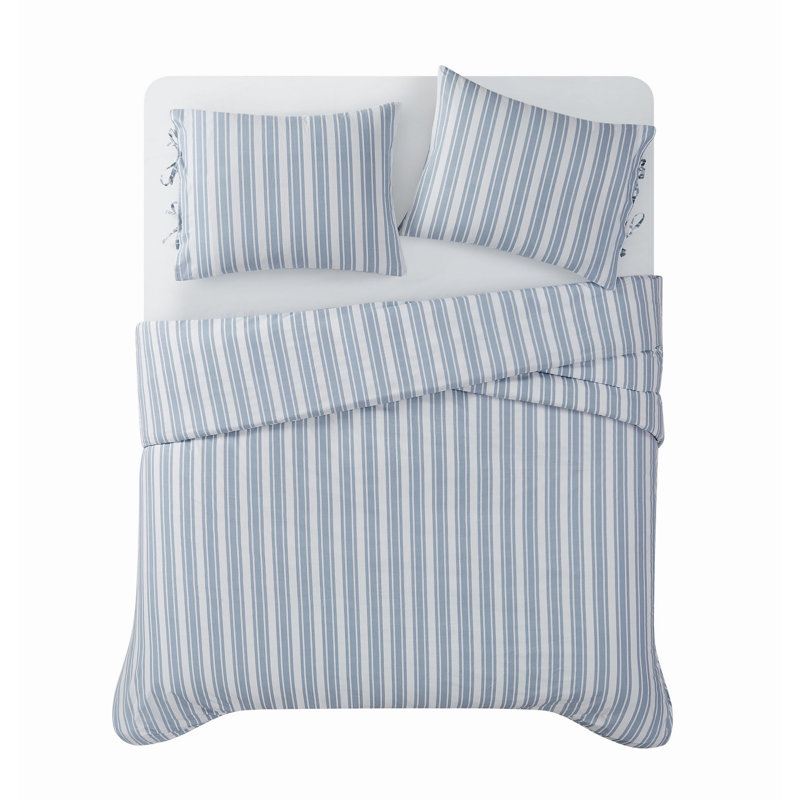 The Farmhouse by Rachel Ashwell Wide Ticking Stripe Duvet Cover Set, White/Blue Striped, Queen Duvet Cover + 2 Standard Shams