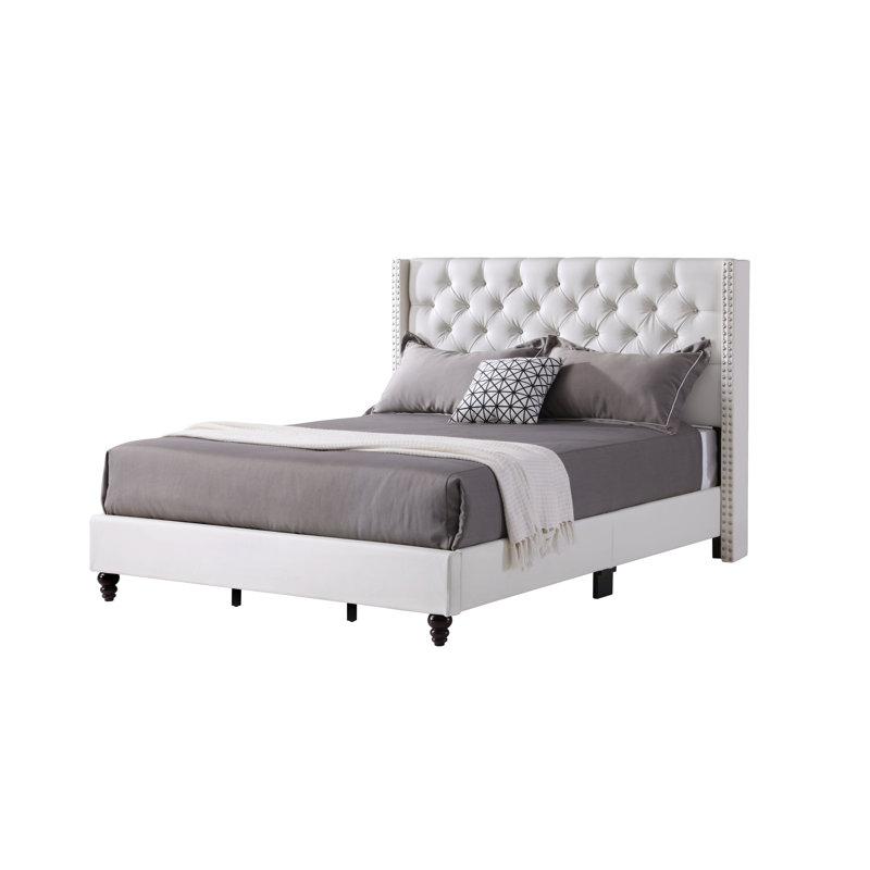 Ashe Upholstered Low Profile Standard Bed, Queen, White