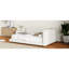 Grand lit plateforme tapissier beige avec construction durable et ports de charge en lin élégants, tissu-1746059563-1746059557