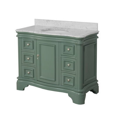 Twain 42" Single Bathroom Vanity Set with Sage Green Cabinet and Carrara Marble Countertop