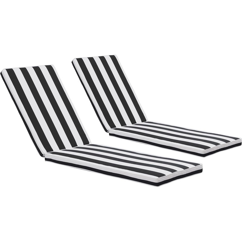 2PCS Set Outdoor Lounge Chair Cushion (Set Of 2), Black/White Striped