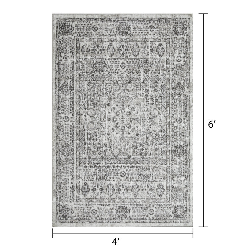 Tapis gris en polypropylène fabriqué à la machine Raghdah, Rectangle 4 pi x 6 pi