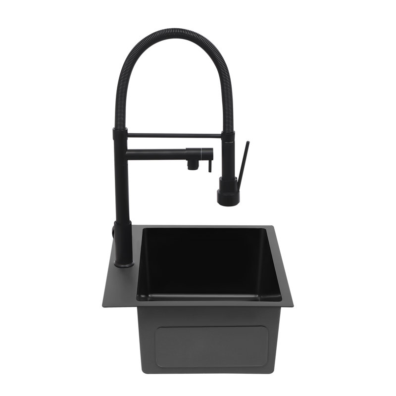 Robinet de cuisine à double douchette rétractable en acier inoxydable pour éviers de cuisine, Noir mat