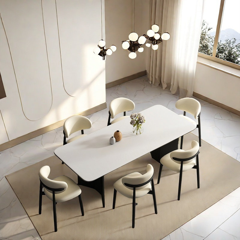 Rock-slab Dining Table With Solid Oak Chairs., 29.53"H x 62.99"L x 31.5"W