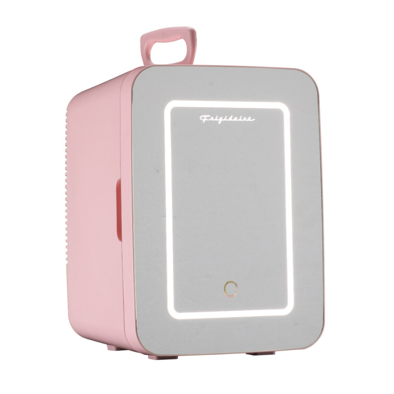 Frigidaire 15 Can/10 Liter Beauty Lighted Mirror Mini Personal Fridge Cooler, Pink, Pink