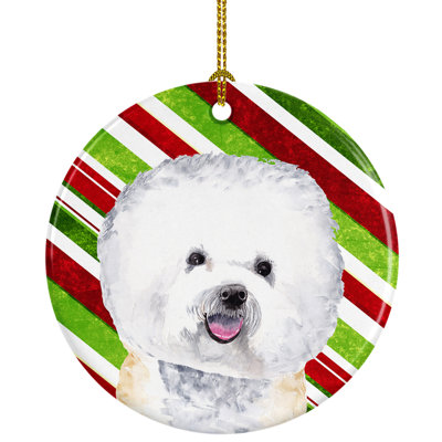 Ornement figurine suspendu en céramique de noël bichon frisé bichon