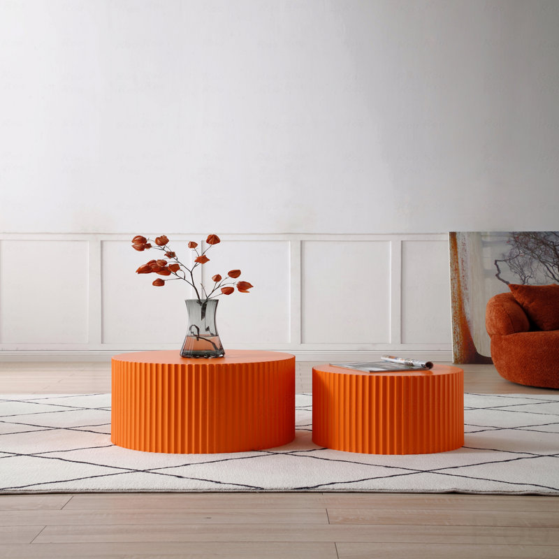 Ensemble de 2 tables basses rondes en MDF Handcraft, Orange
