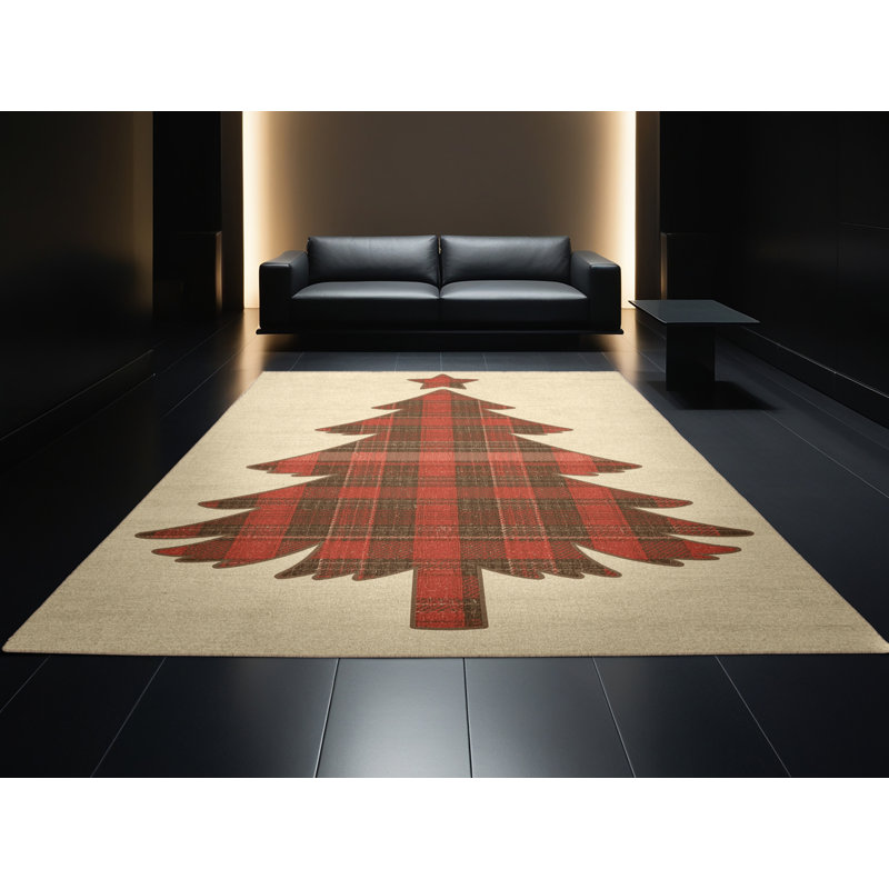 Soft Plush Finnell Christmas Modern & Contemporary Abstract Area Rug in Beige – Beige Binding, 8x10