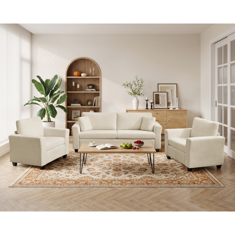 Ensemble de salon 3 pièces rembourré, Beige