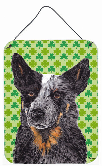 «St. Patrick's Day», reproduction de trèfle sur plaque, Chien de bétail australien (noir)