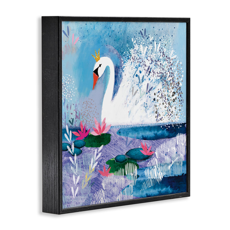 Giclée encadrée de cygne couronné tranquille, design par Clare Tupper, H 17 po x l 17 po, Giclée encadrée noir minuit