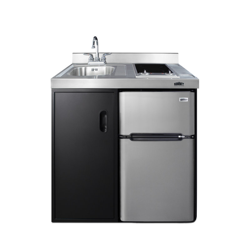 36" Black and Gray All-in-One Kitchenette with Smooth-Top Cooktop and Refrigerator