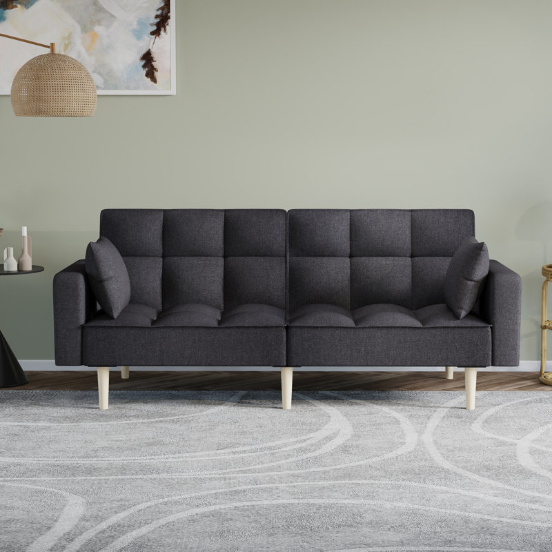 Mackenlie 78'' Upholstered Convertible Sofa, Black Linen Blend