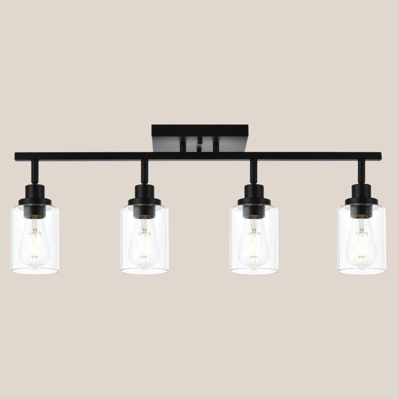 Éclairage sur rail pour meuble-lavabo 4 lumières, plafonnier, plafonnier réglable, plafonnier avec abat-jour en verre transparent, éclairage sur rail noir moderne pour la cuisine, le salon, le couloir (ampoules non incluses)