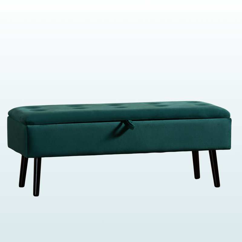 Banc de rangement en velours Quain H 15,76 po x l 42,2 po x P 15,42 po Quain, Vert