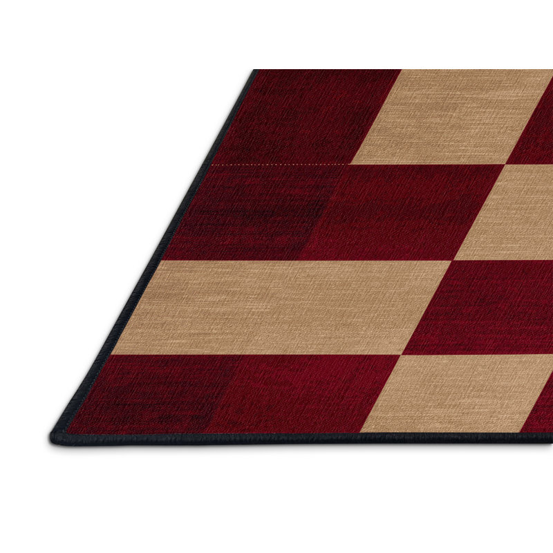 Machine Washable Checkered Red Area Rug, Square 5'