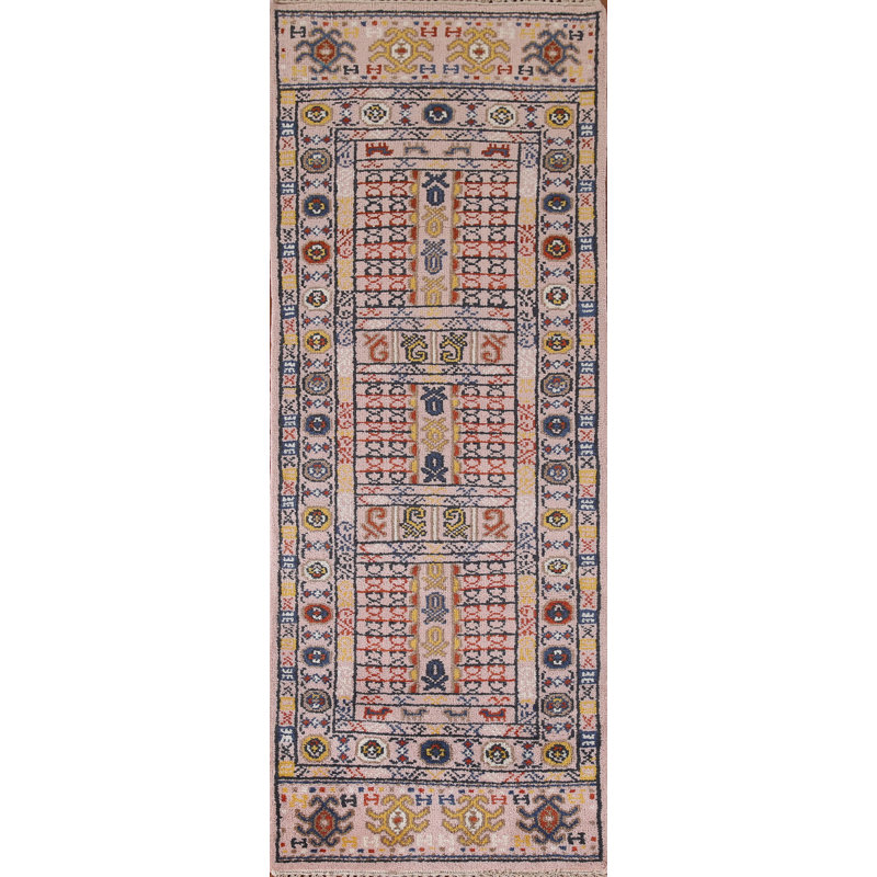 Tapis de couloir géométrique en laine 3x8