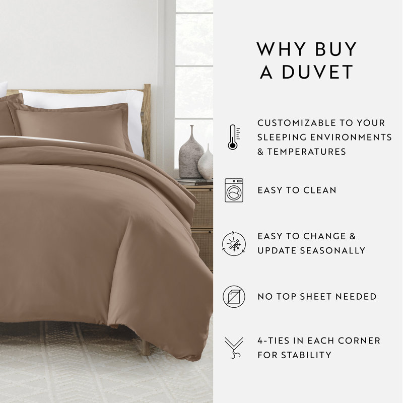 Super Soft Microfiber Duvet Cover Set, Taupe, Queen Duvet Cover + 2 Shams