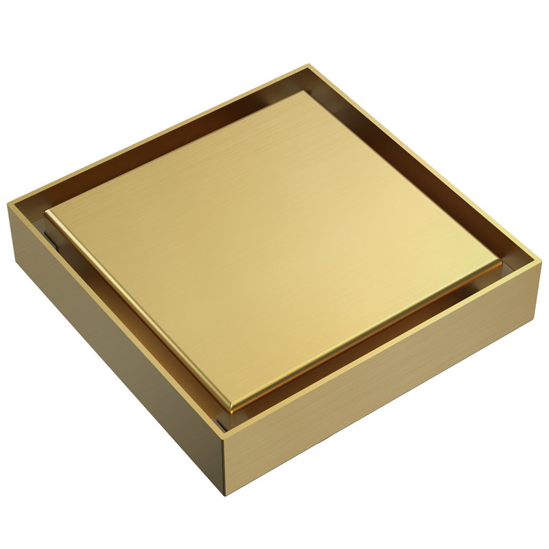 4-Inch Square Shower Drain, Brushed Gold