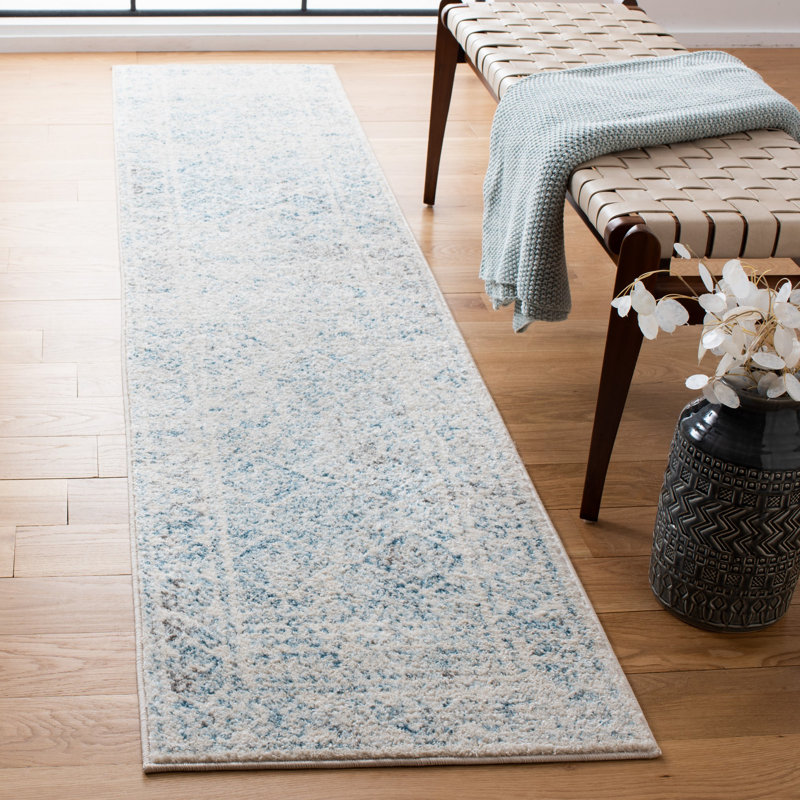 Tapis ivoire / turquoise Dickson, Tapis de couloir 2 pi x 15 pi