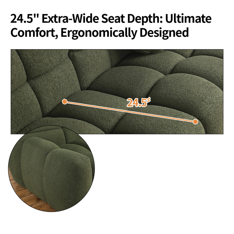 Canapé à accoudoirs arrondis 87,5 po Damesha, Velours vert, H 28 po x l 65 po x P 36 po