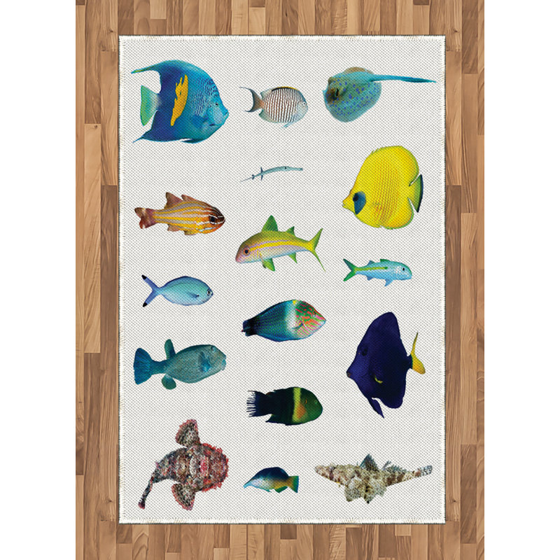 Fish High Density Long Fiber Poly Threads Decorative Area Rug Carpet, Rectangle 4' x 5'8"