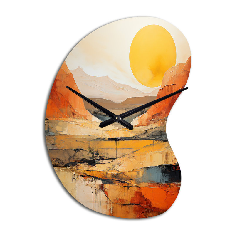 «Bold Landscape Canyon Desert VII - Canyon», forme unique en métal, horloge murale asymétrique traditionnelle, Petit