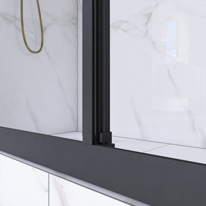 Matte Black 60" x 70" Sliding Semi-Frameless Shower Door with Clear Glass