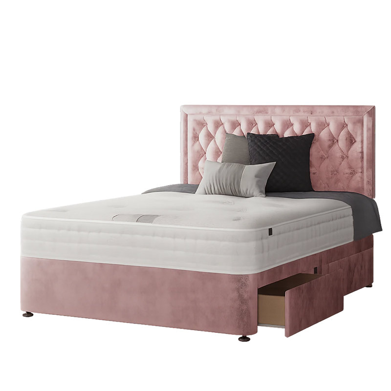 Fan Upholstered Bed, Single (3'), Pink, 2 Right Drawers