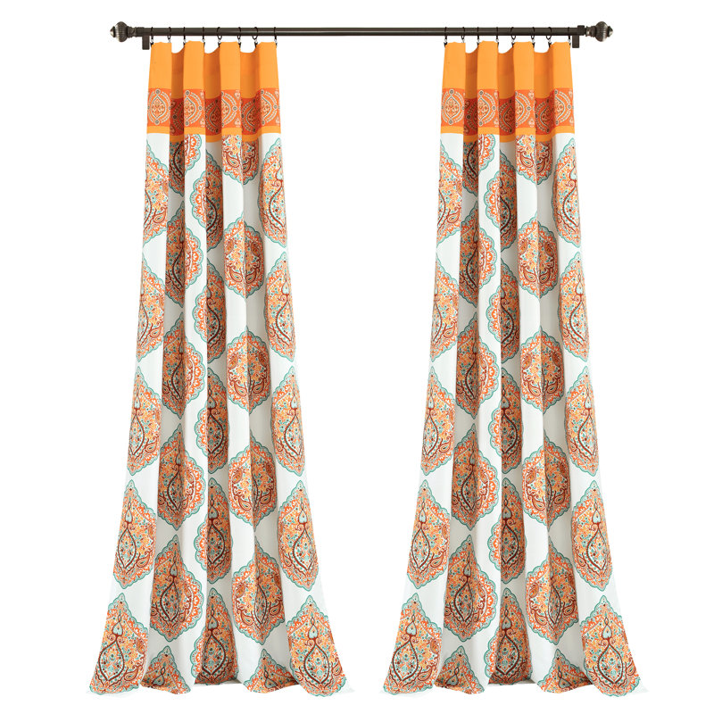 Harley Tangerine and Blue Polyester Light Filtering Curtain Panels