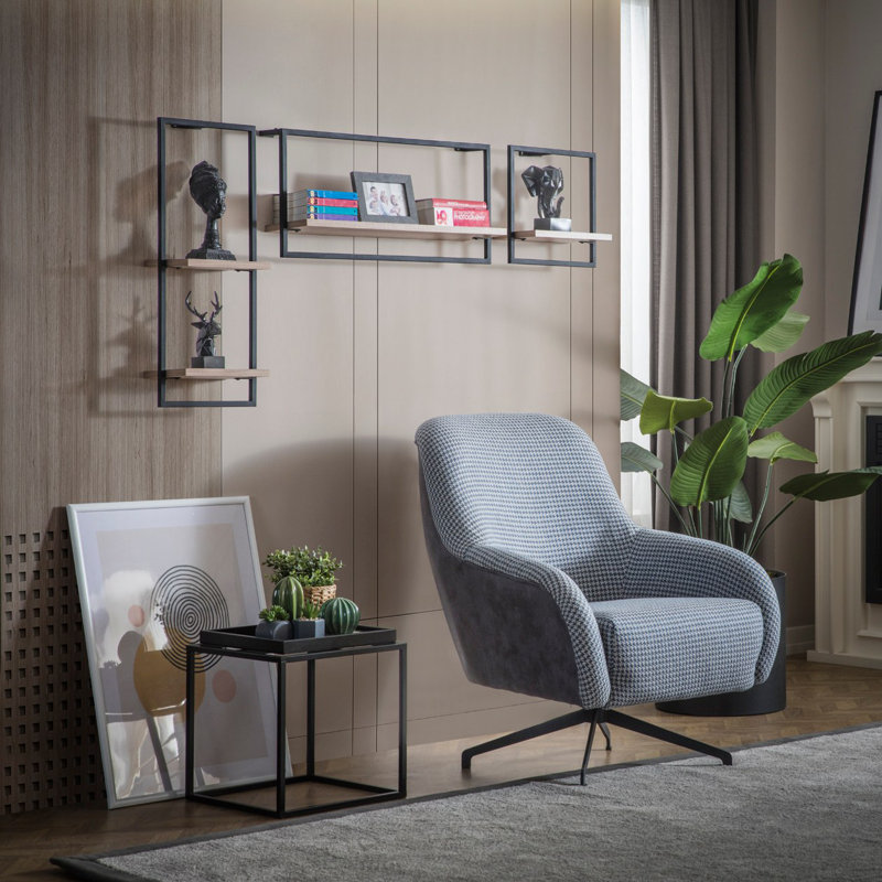 Locelso Floating Shelf, Black/Natural