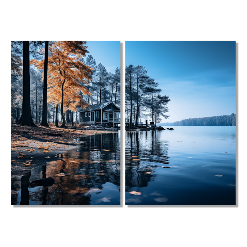 Lake Blue Lakeside Whispers - art mural bleu, H 36 po x l 48 po, Toile tendue, Ne s’applique pas