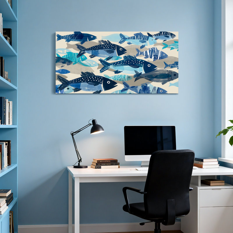 Animaux, poisson bleu, reproduction d'art sur toile, H 28 po x l 58 po
