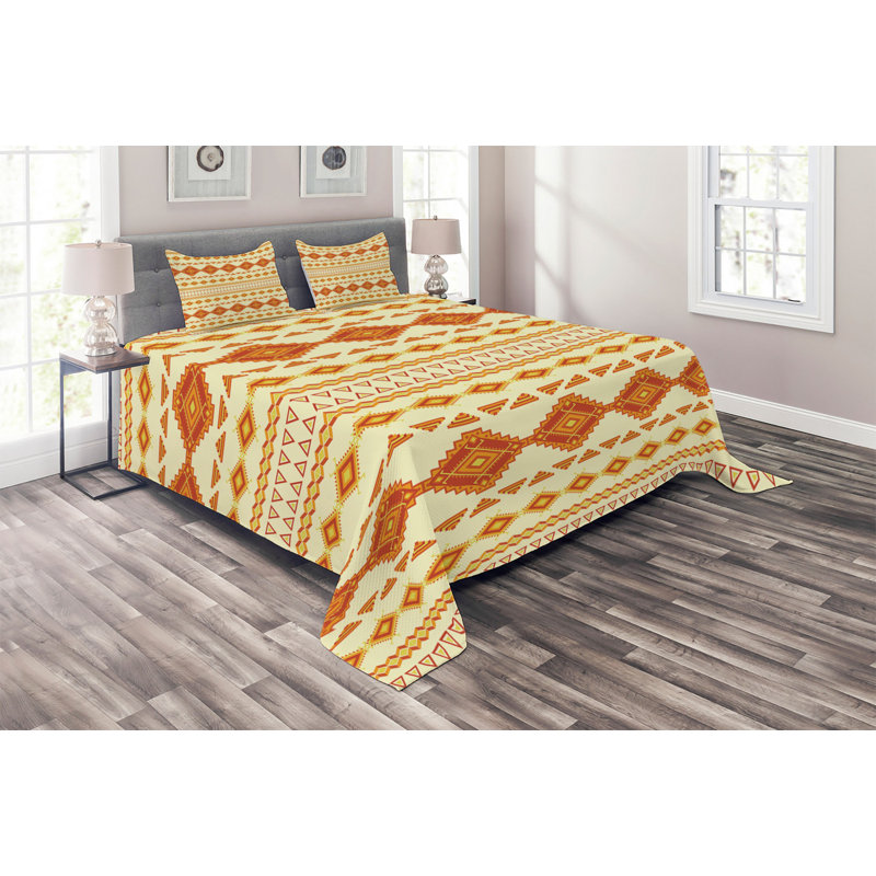 Rustic Polyester Geometric Shapes Coverlet, King Bedspread + 2 Shams