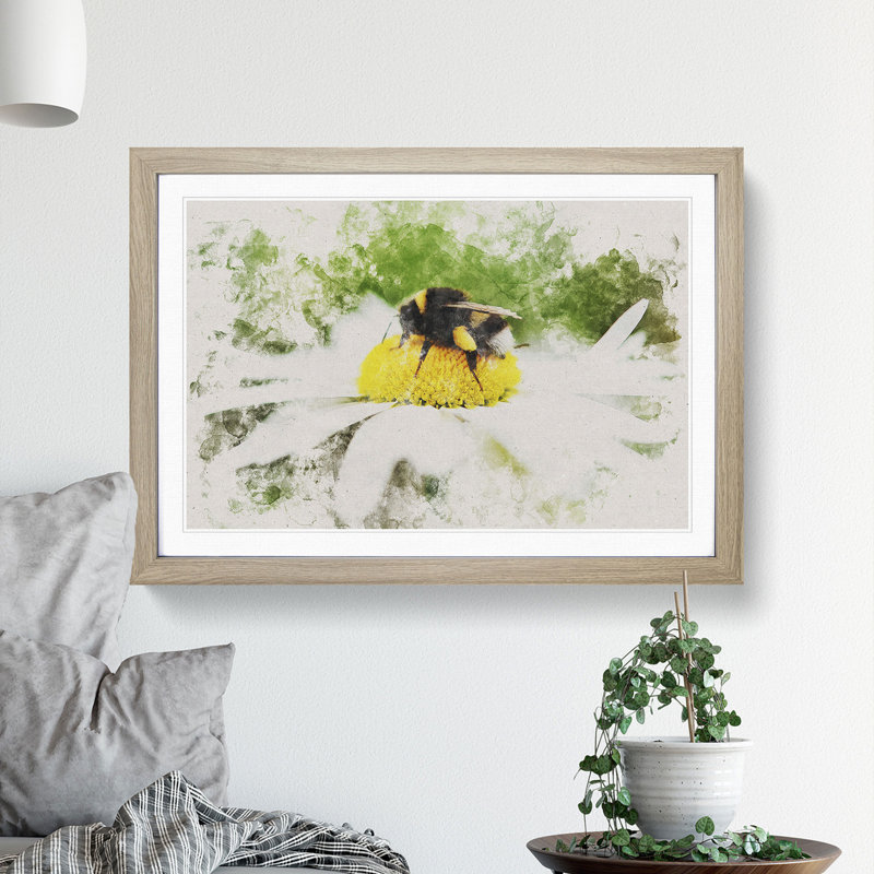 Bee Collecting Pollen Vol.2 - Framed Print, 36cm H x 48cm W x 2cm D, Oak