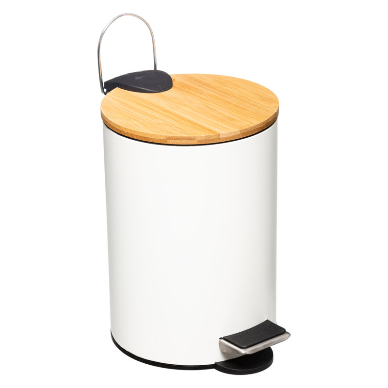 Dreson Metal Step On Kitchen Trash Can, White, 3 L