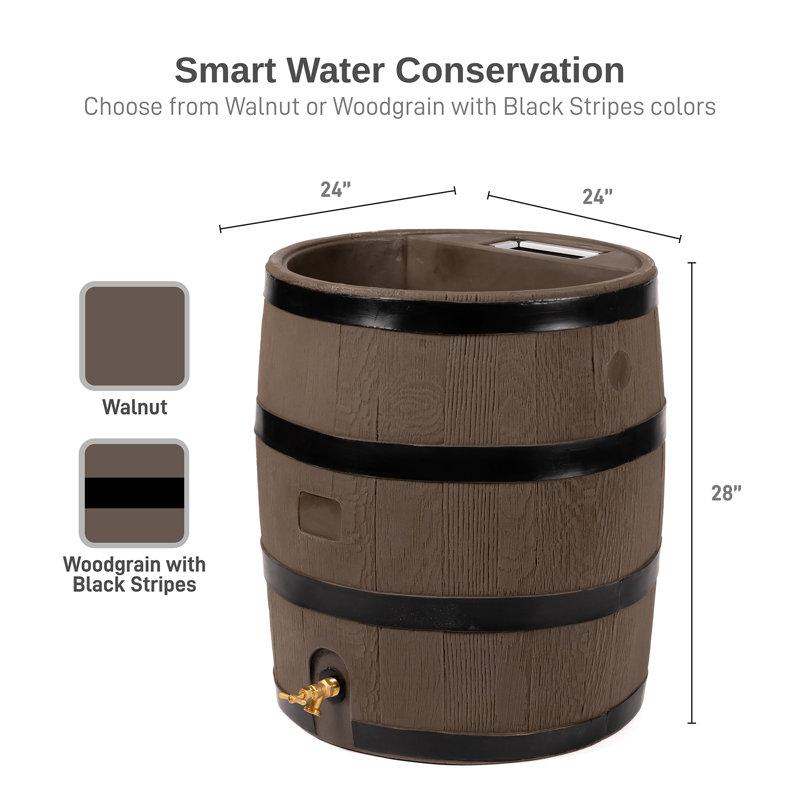 35 Gallon Dark Brown Plastic Rain Barrel with Planter