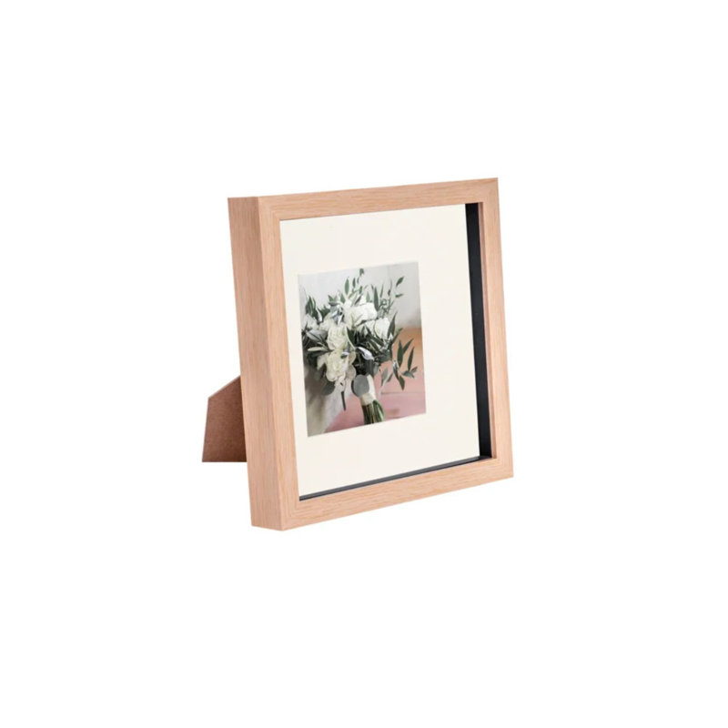 Nicola Spring - 3D Box Photo Frame with Mount, 22.5cm H x 22.5cm W x 3.5cm D, Light Wood/Ivory