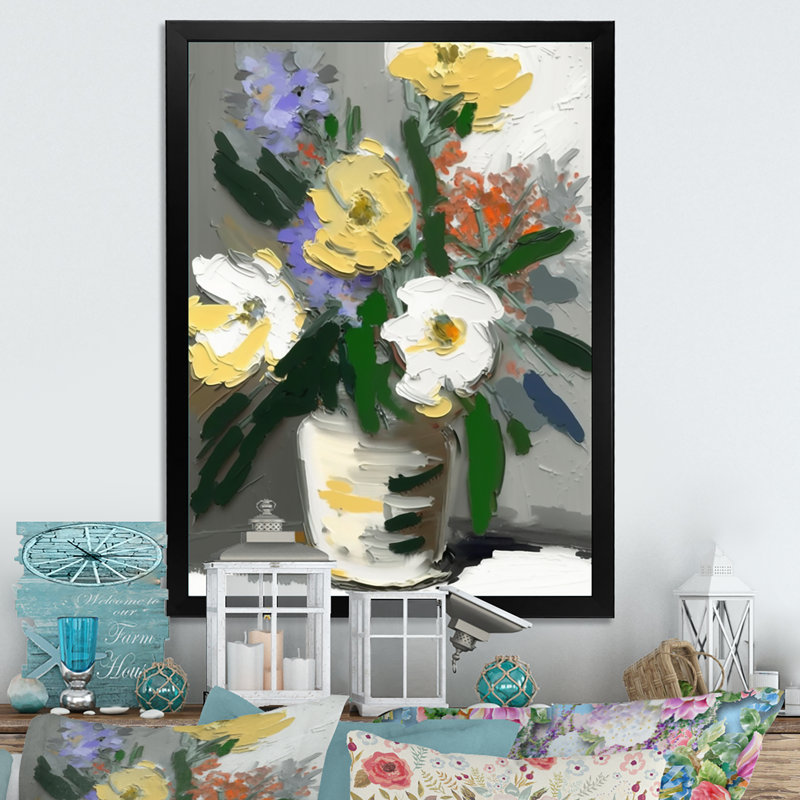 Nature morte avec fleurs blanches VI - reproduction sur toile, Cadre photo noir, H 20 po x l 12 po x P 1 po
