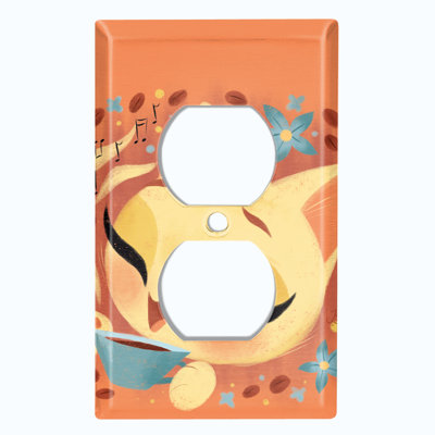 Coffee Bean Cat Lover Flower Orange Patterned 1 - Gang Duplex Outlet Standard Wall Plate