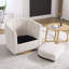 Fauteuil demi-tonneau pivotant rembourré en chenille avec base en bois massif-131647548