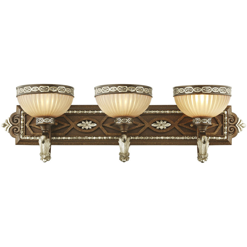 Palacial Bronze 3-Light Vanity Sconce with Gold Dusted Art Glass