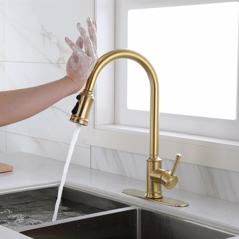 Robinet de cuisine tactile avec douchette extractible, Or brossé